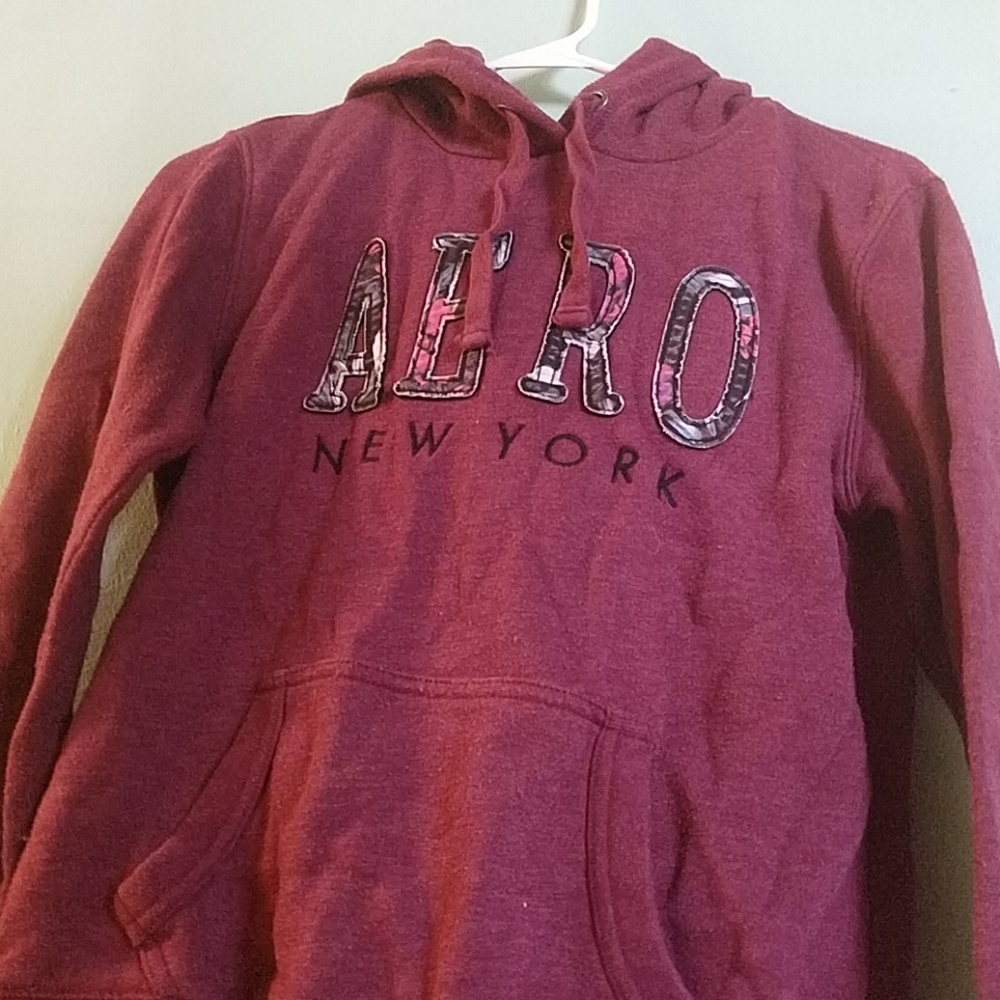 Aeropostale Maroon Floral Hoodie W/ Strings